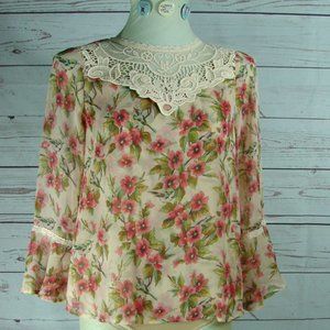 Disney Snow White Floral Bird Coral Blouse - S NWT